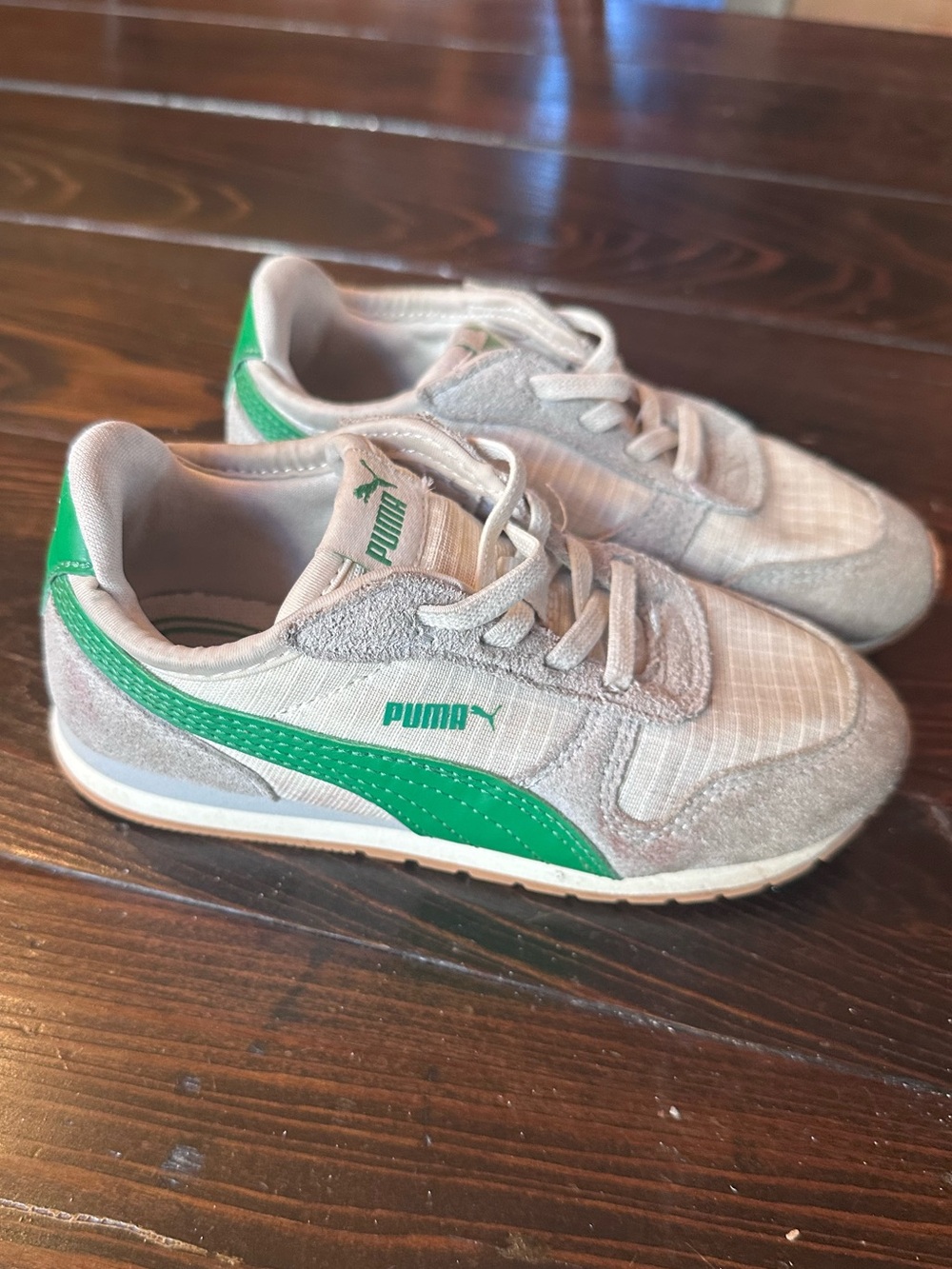 Puma Kids Gray Sneakers with Green Stripe